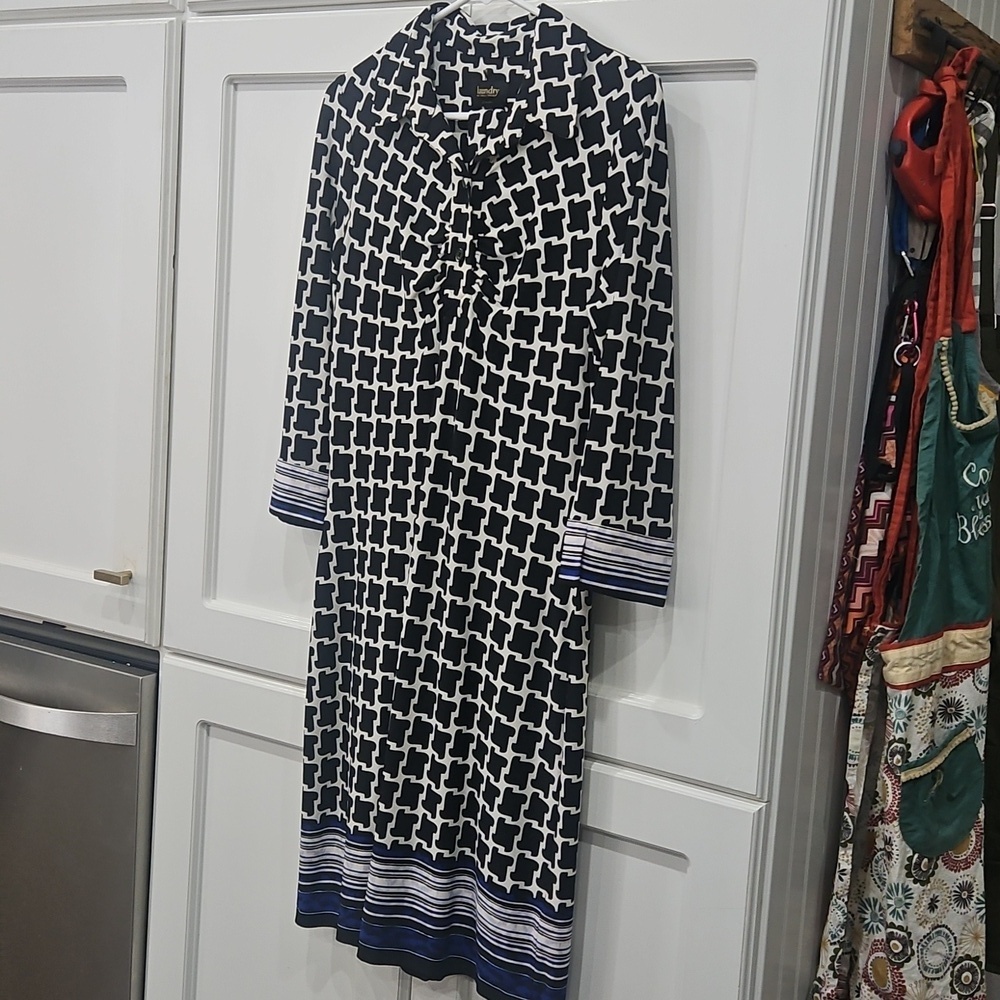 Laundry by Shelli Segal Black White Geometric Dress Sz 6 - Picture 2 of 7